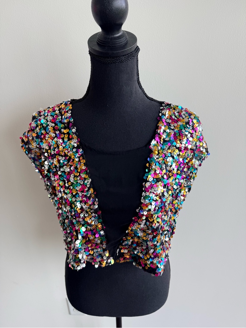 Multicolor Sequin Crop Top with Sheer Center and Back